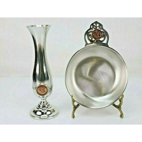 Kirk Stieff Liberty Centennial Pewter Porringer Bud Vase SET W/Boxes COA SEARS - Picture 1 of 12